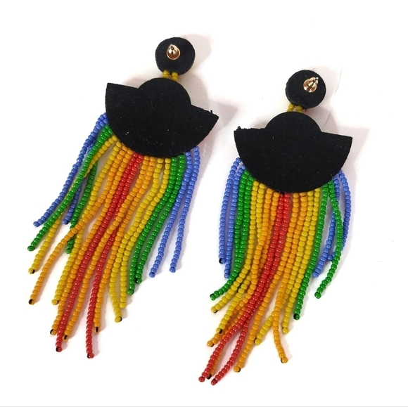 Rainbow Beaded Dangle Stud Earrings NWOT - Picture 4 of 6